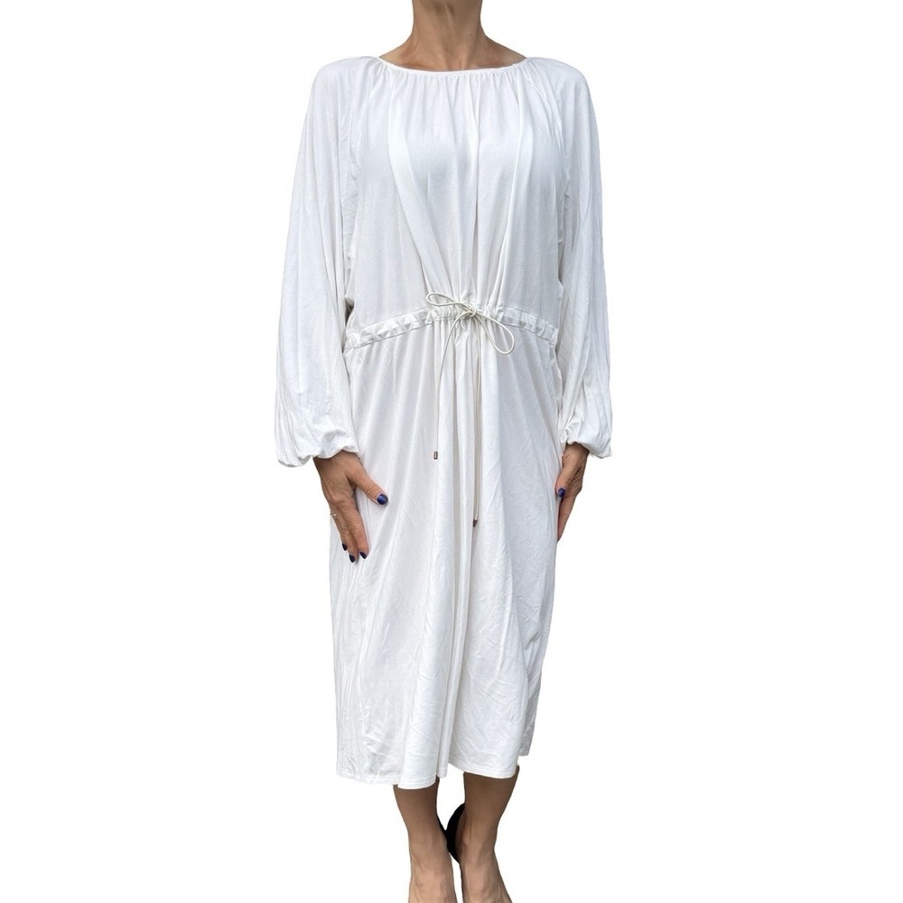 Mimu Maxi White Drawstring Midi Dress Modest Minimalist Oversized Capsule Medium